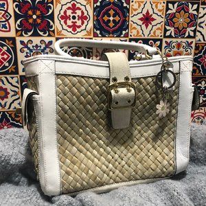 Coach White Leather and Straw bag